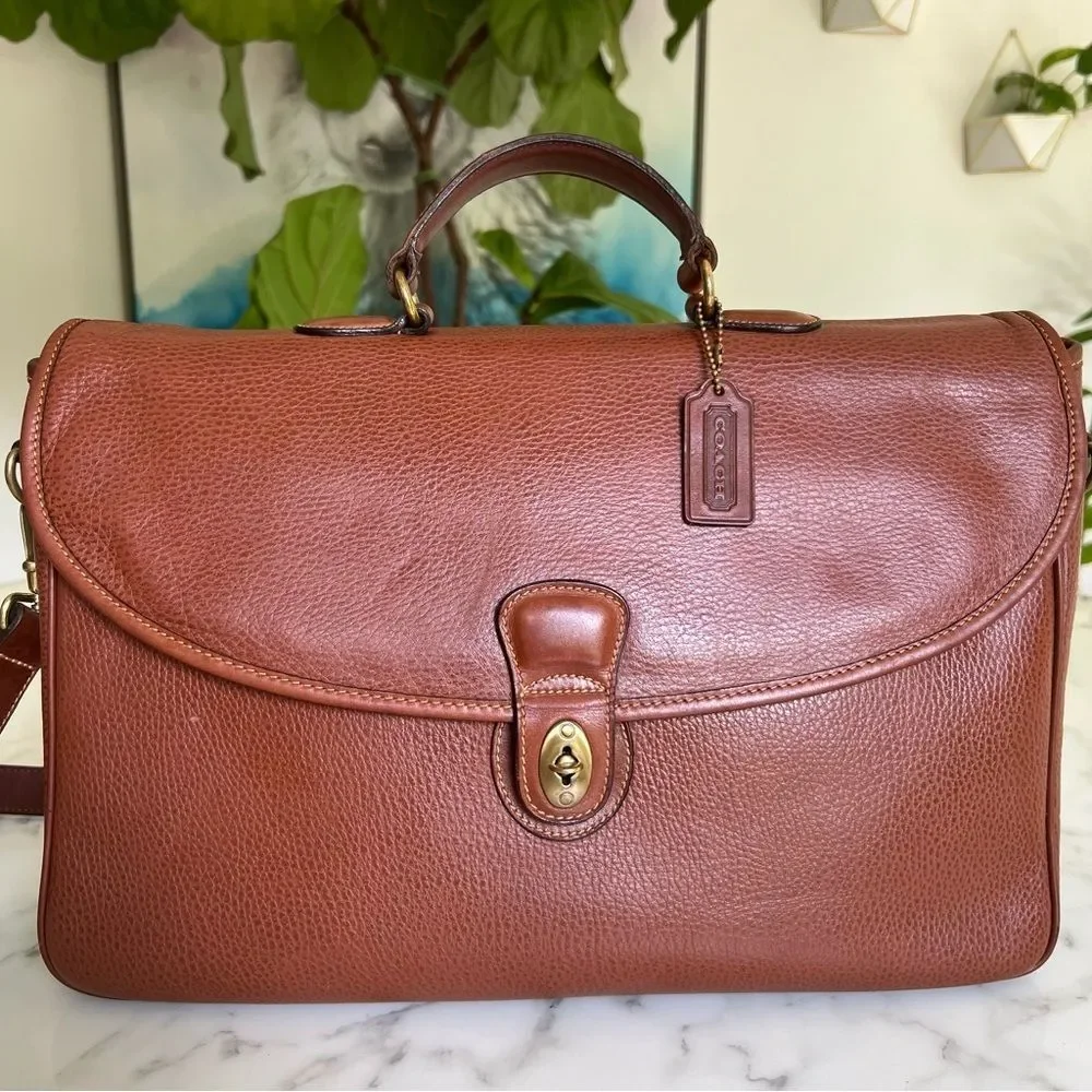 COACH Vintage Sheridan Sumter Briefcase 5268 Tan Pebble Leather Brass 90's USA